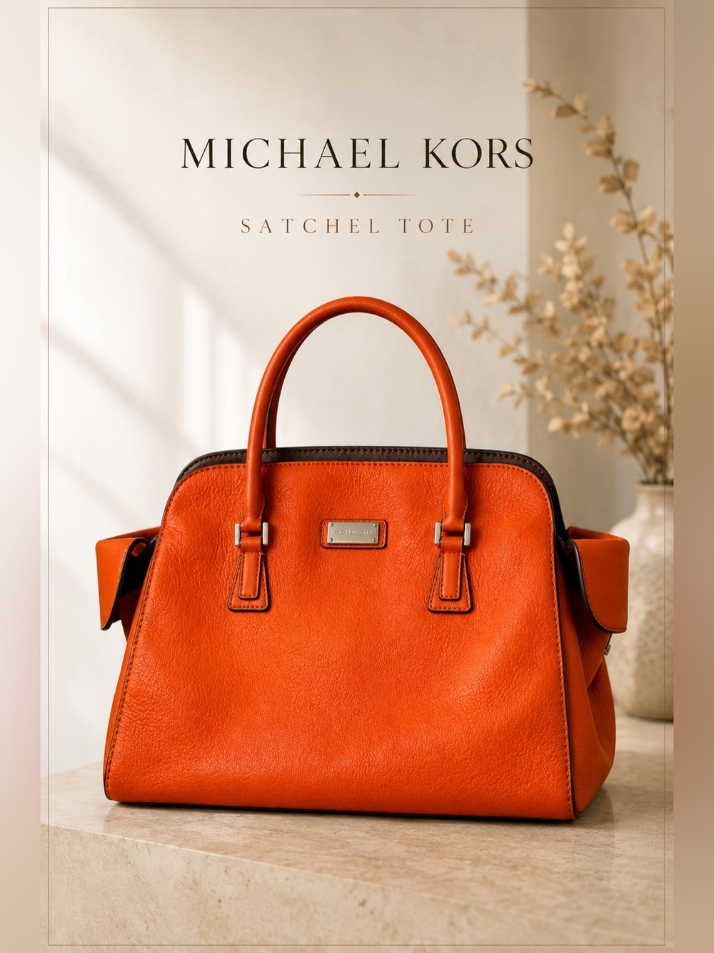 Michael Kors Orange Pebbled Leather Satchel Tote Bag